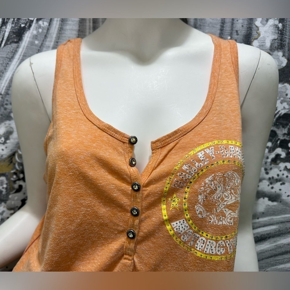 WOMEN’S HARLEY DAVIDSON TATTOO WILLIE G RHINESTONE BUTTON HENLEY TANK TOP XL - Picture 3 of 13